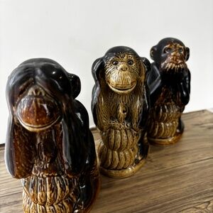 Vintage monkey figurines statues see hear speak no evil 70s decor ceramics